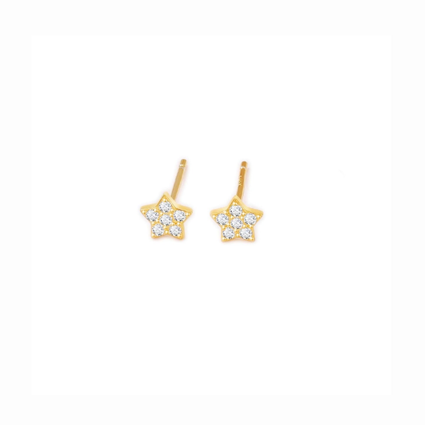 Sterling Silver Paved CZ Star Stud Earrings Rhodium Gold Rose Gold Tones 4 - 7mm