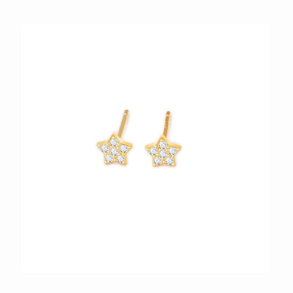 Sterling Silver Paved CZ Star Stud Earrings Rhodium Gold Rose Gold Tones 4 - 7mm