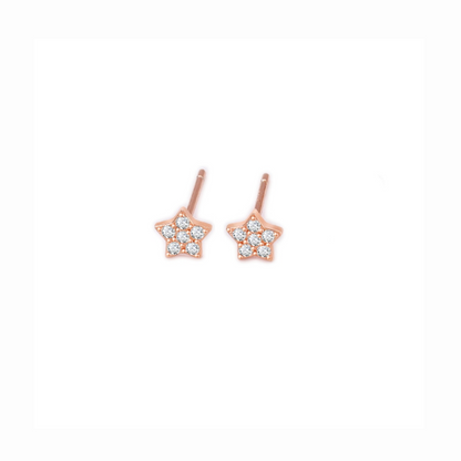 Sterling Silver Paved CZ Star Stud Earrings Rhodium Gold Rose Gold Tones 4 - 7mm