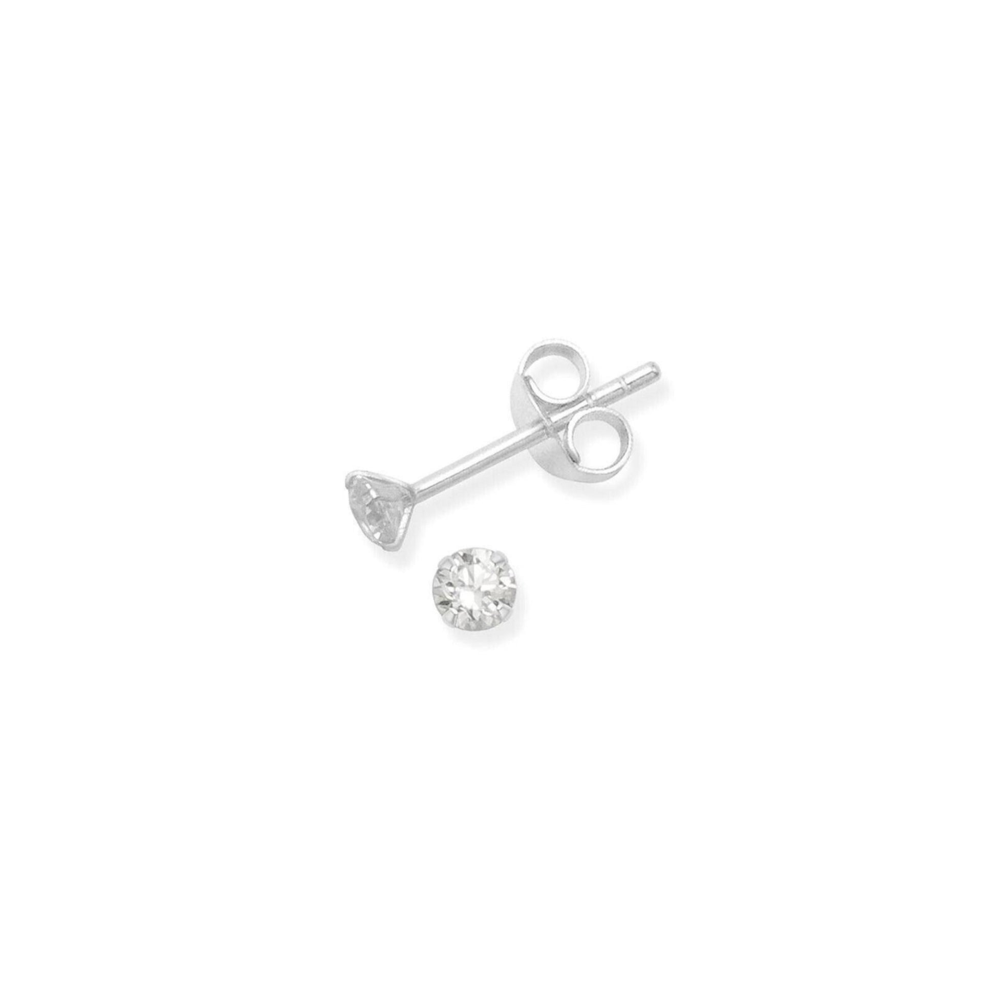 Sterling Silver 2mm 3mm 4mm Clear Black Round 4 Claw Cubic Zirconia Stud Earrings - sugarkittenlondon