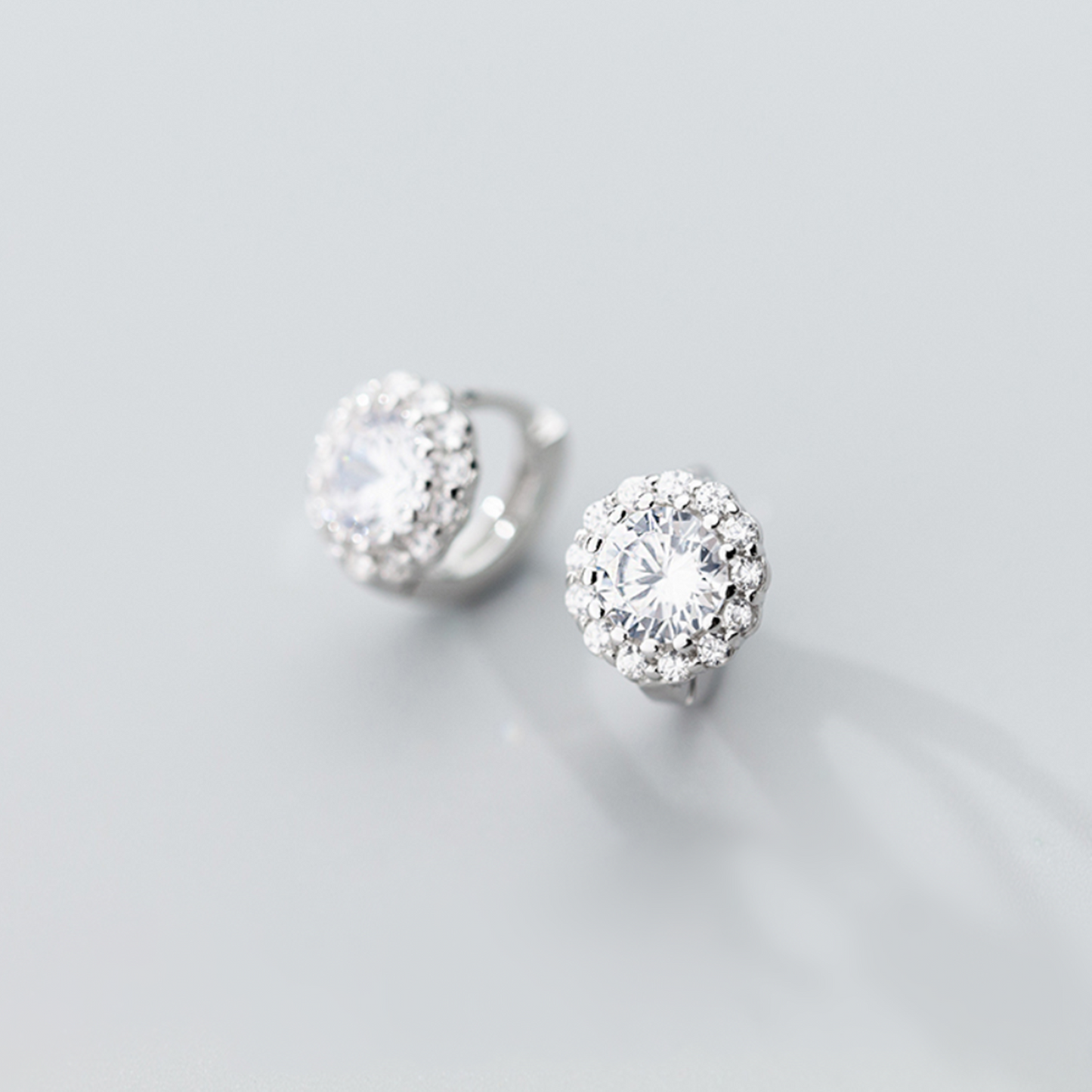 Sterling Silver 6mm Mini Hoop Cut CZ Halo Flower Dome Huggie Earrings - sugarkittenlondon