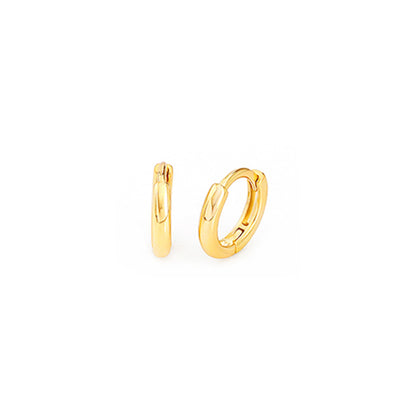 Essential 2mm Sleeper Huggies in 18K Gold, polished hinged hoop earrings