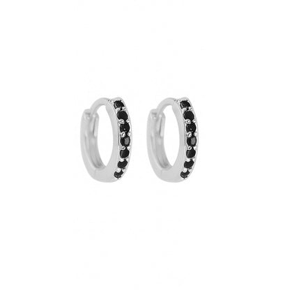 Sterling Silver 8mm 11mm Hoop Huggie White Black CZ Hinged Half Eternity Earrings