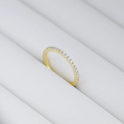 18K Gold on Sterling Silver Full Eternity 2mm Paved CZ Crystal Band Ring I - U