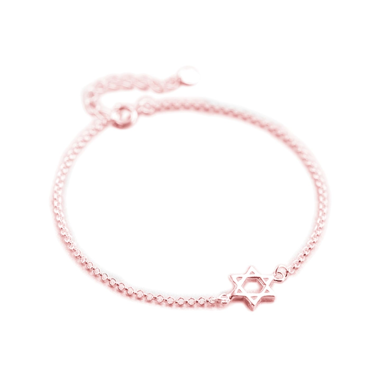 Rose gold Star of David bracelet with star charm on bead-like chain links.