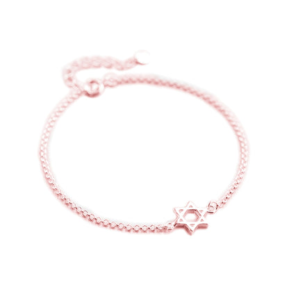 Rose gold Star of David bracelet with star charm on bead-like chain links.