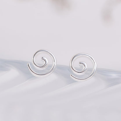 Spiral Swirl Studs earrings, smooth circular frame with inner spiral swirl