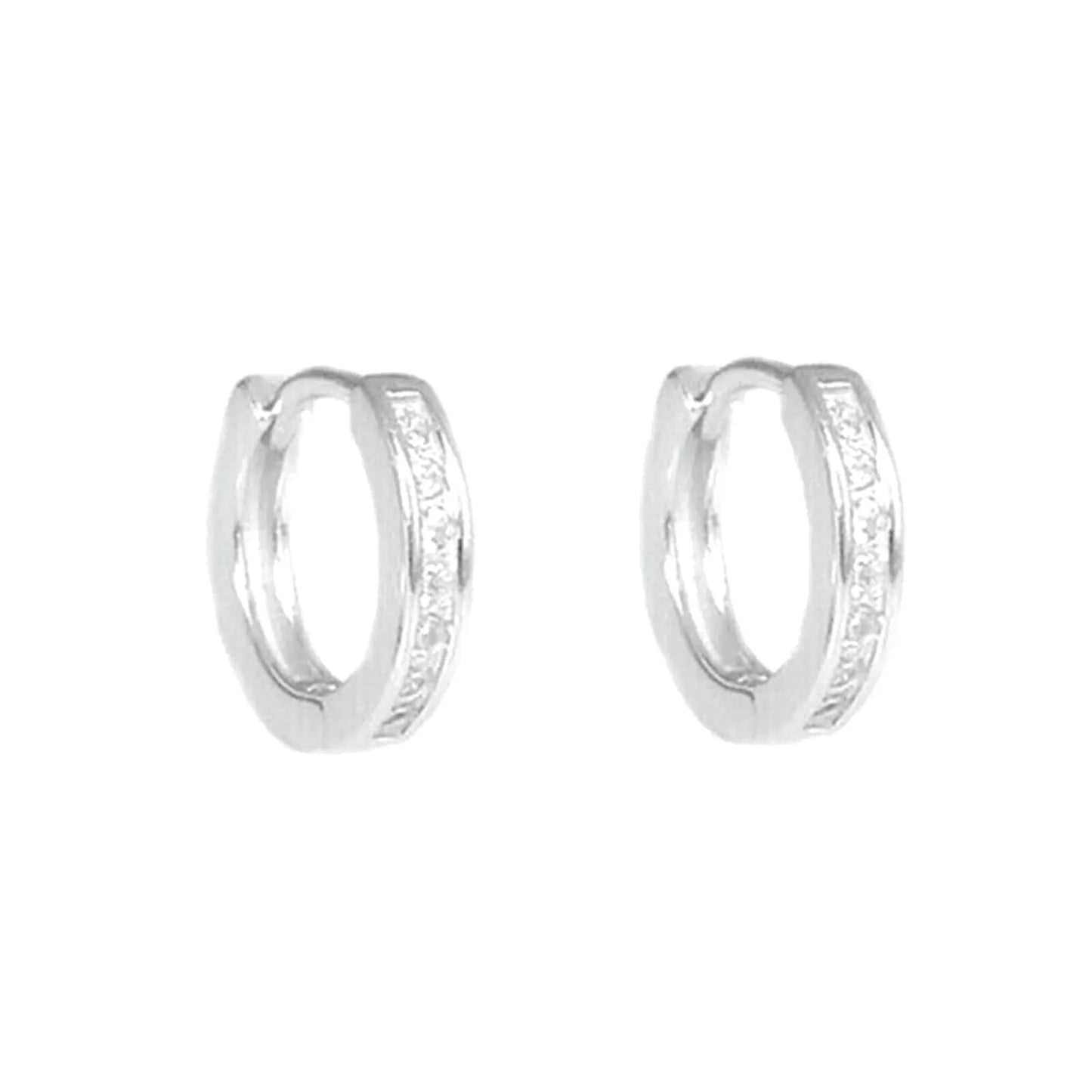 Sterling Silver 5 - 9mm Hoop Channel CZ Huggie Hinged Cuff Half Eternity Earrings