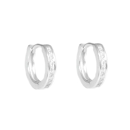 Sterling Silver 5 - 9mm Hoop Channel CZ Huggie Hinged Cuff Half Eternity Earrings