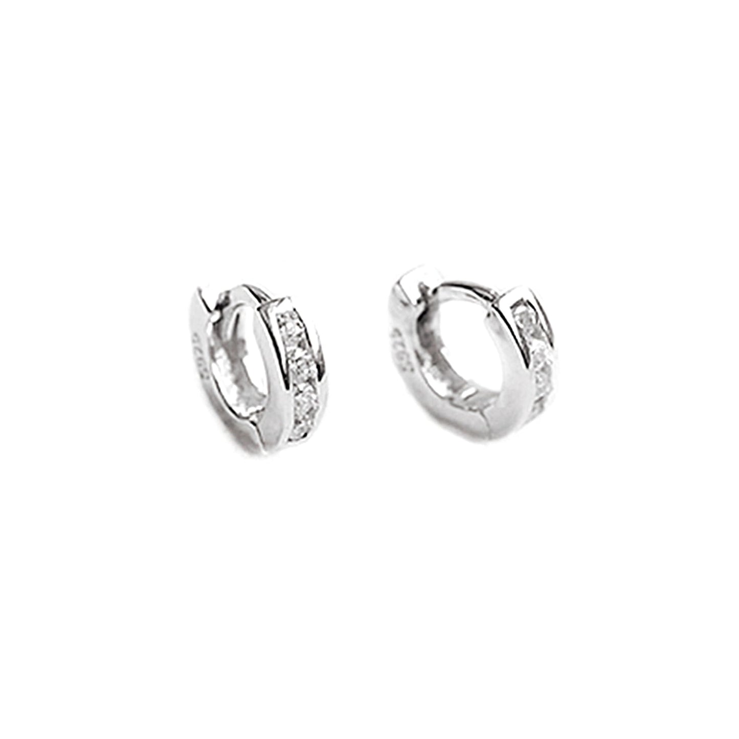 Sterling Silver 5 - 9mm Hoop Channel CZ Huggie Hinged Cuff Half Eternity Earrings