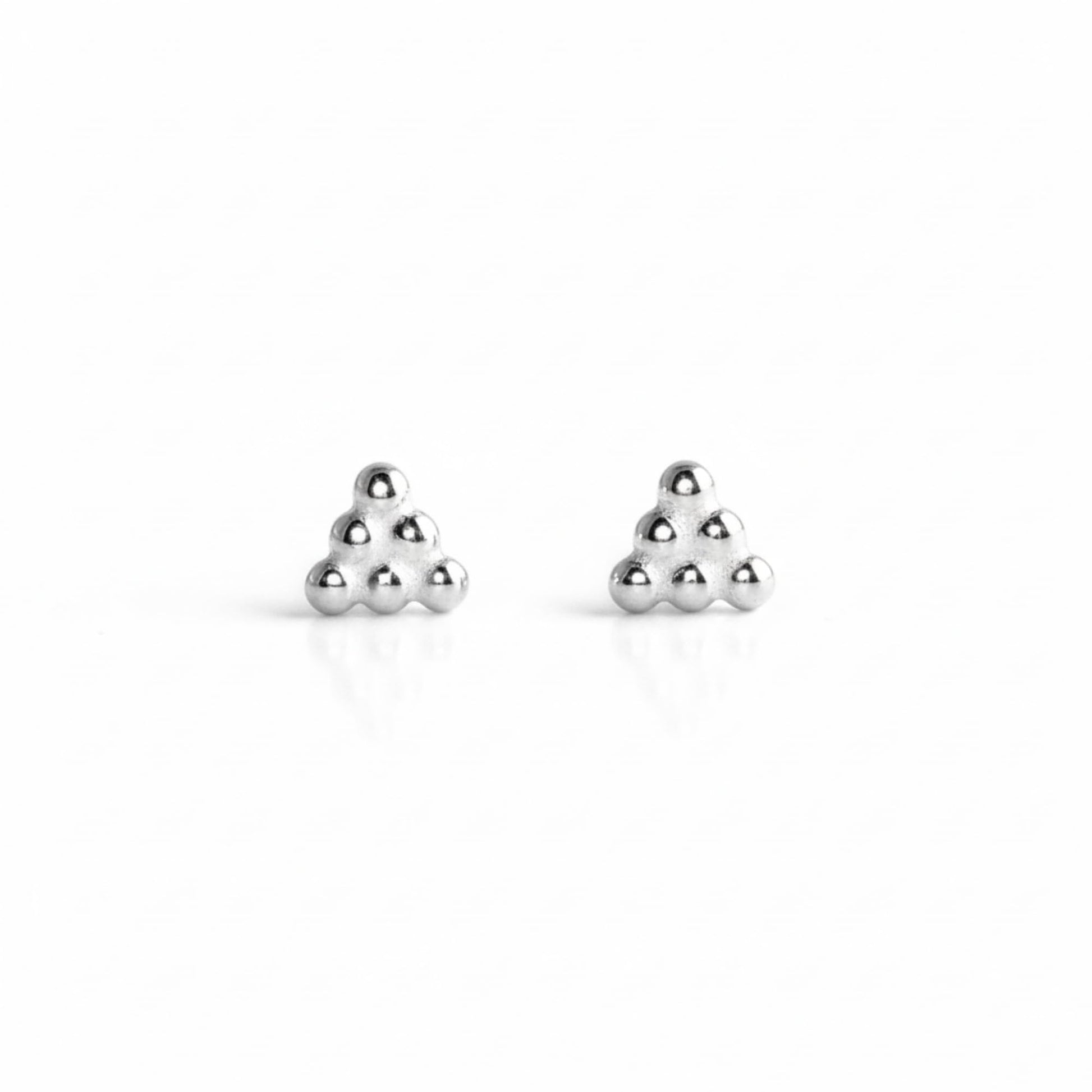 Mini geometric stud earrings, triangle design with clustered bead tips and posts