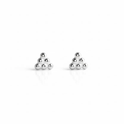 Mini geometric stud earrings, triangle design with clustered bead tips and posts