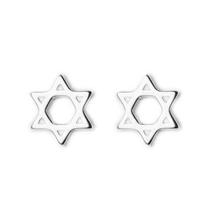 Hex Star of David stud earrings, silver-tone star pair