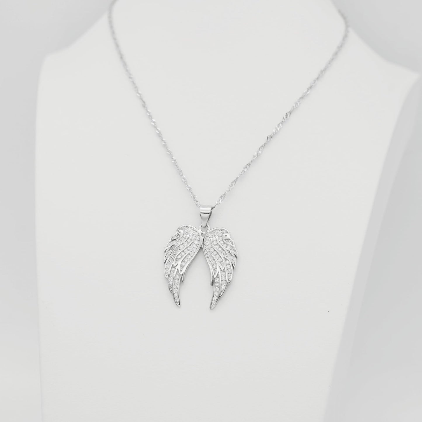 Sterling Silver Angel Feather Wing Earrings & Pendant Set with Paved CZ Stone