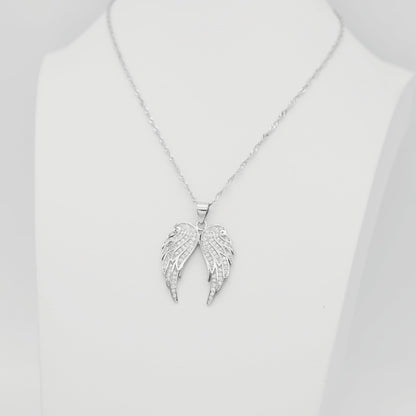 Sterling Silver Angel Feather Wing Earrings & Pendant Set with Paved CZ Stone