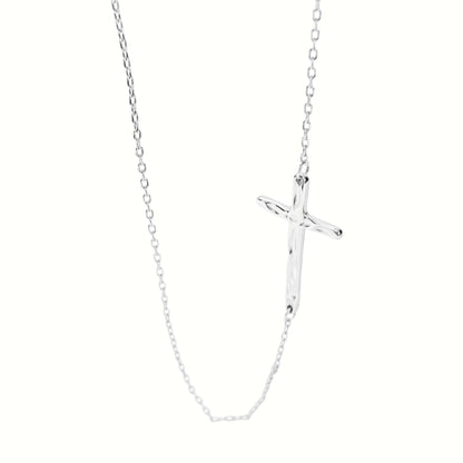Sterling Silver Reversible Organic Texture Sideways Cross Necklace 42.5cm 16.7"