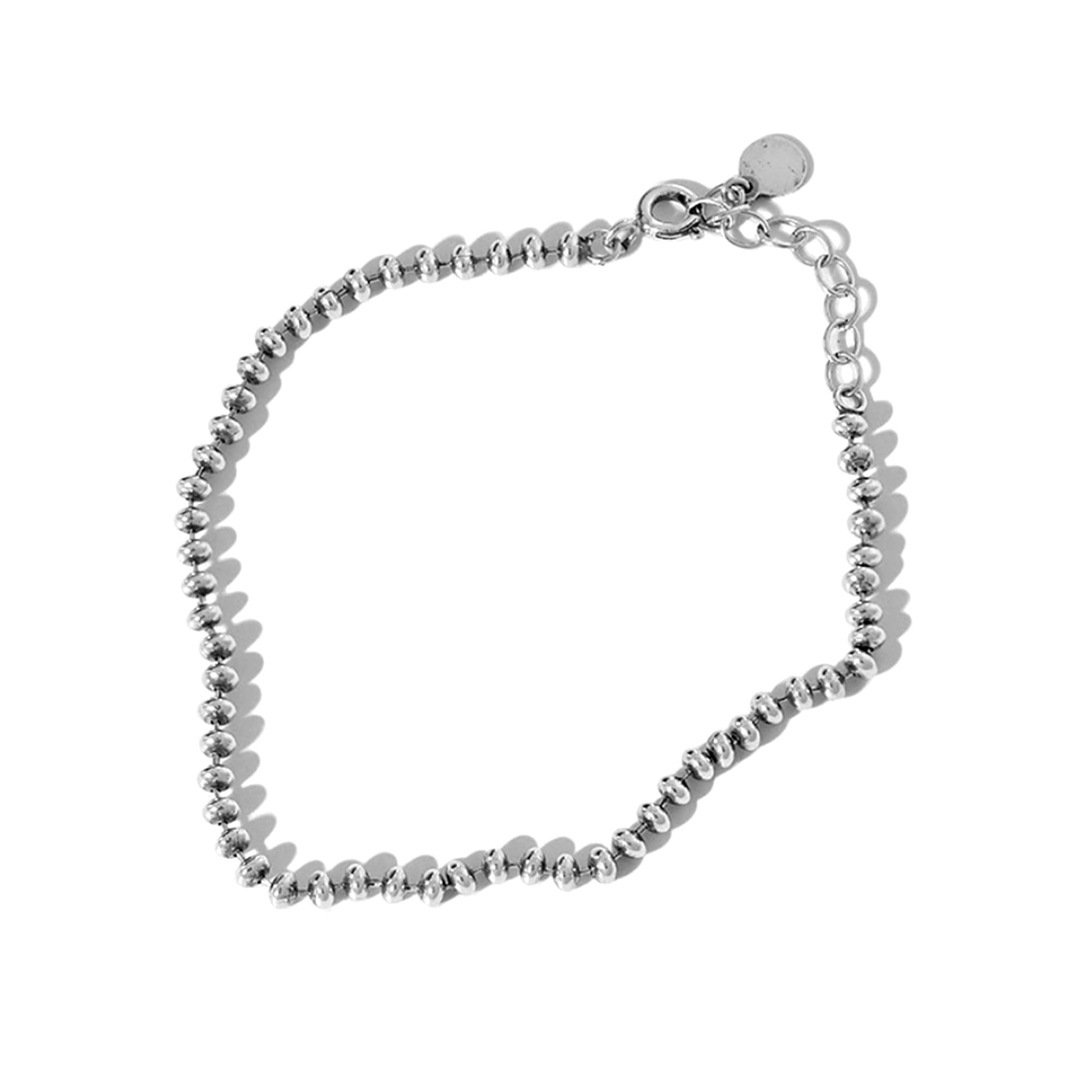 Oxidised flat bead bracelet with silver-toned round beads and small clasp