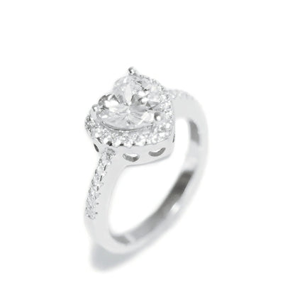 Sterling Silver Solitaire Heart Halo Ring Bezel Setting with Paved CZ Shoulders