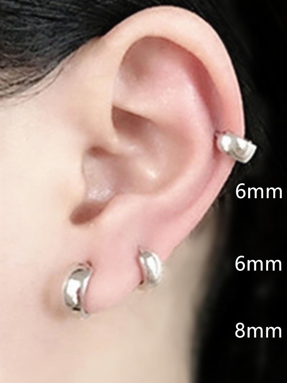 Sterling Silver 3mm Band Huggie Sleeper Hoop Earrings 6mm 8mm 10mm Unisex