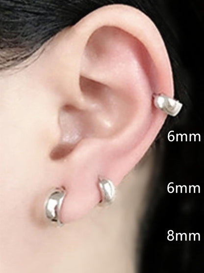 Sterling Silver 3mm Band Huggie Sleeper Hoop Earrings 6mm 8mm 10mm Unisex