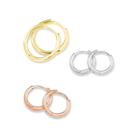 Essential 2mm Sleeper Huggies in 18K Gold, Rhodium and Rose Gold (hoop earrings)