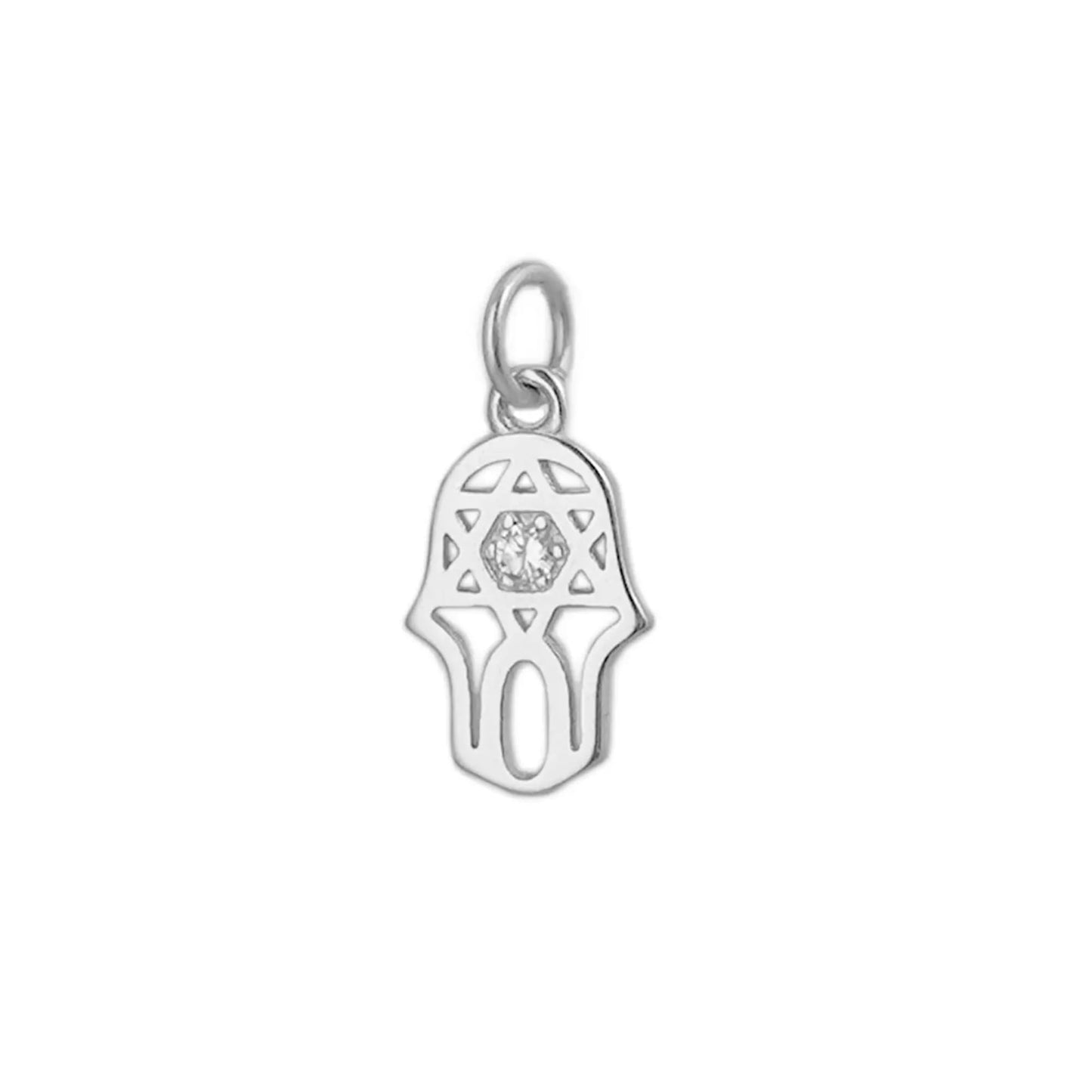 Silberner Multisymbol-Schutzanhänger mit funkelndem Stein, Hamsa-Form