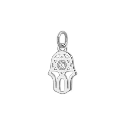 Silberner Multisymbol-Schutzanhänger mit funkelndem Stein, Hamsa-Form