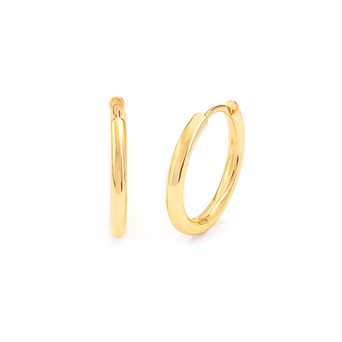 18K Gold sleeper huggies, inner hoop opening visible on hinged clasp