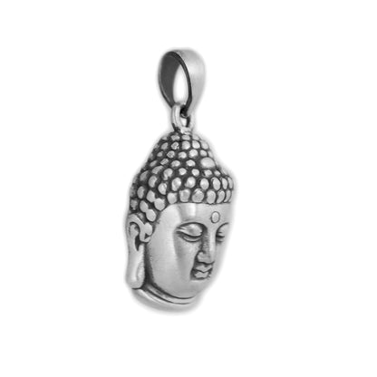 Fine Silver Oxidised 999 Matte Hollow 3D Buddha Head Pendant