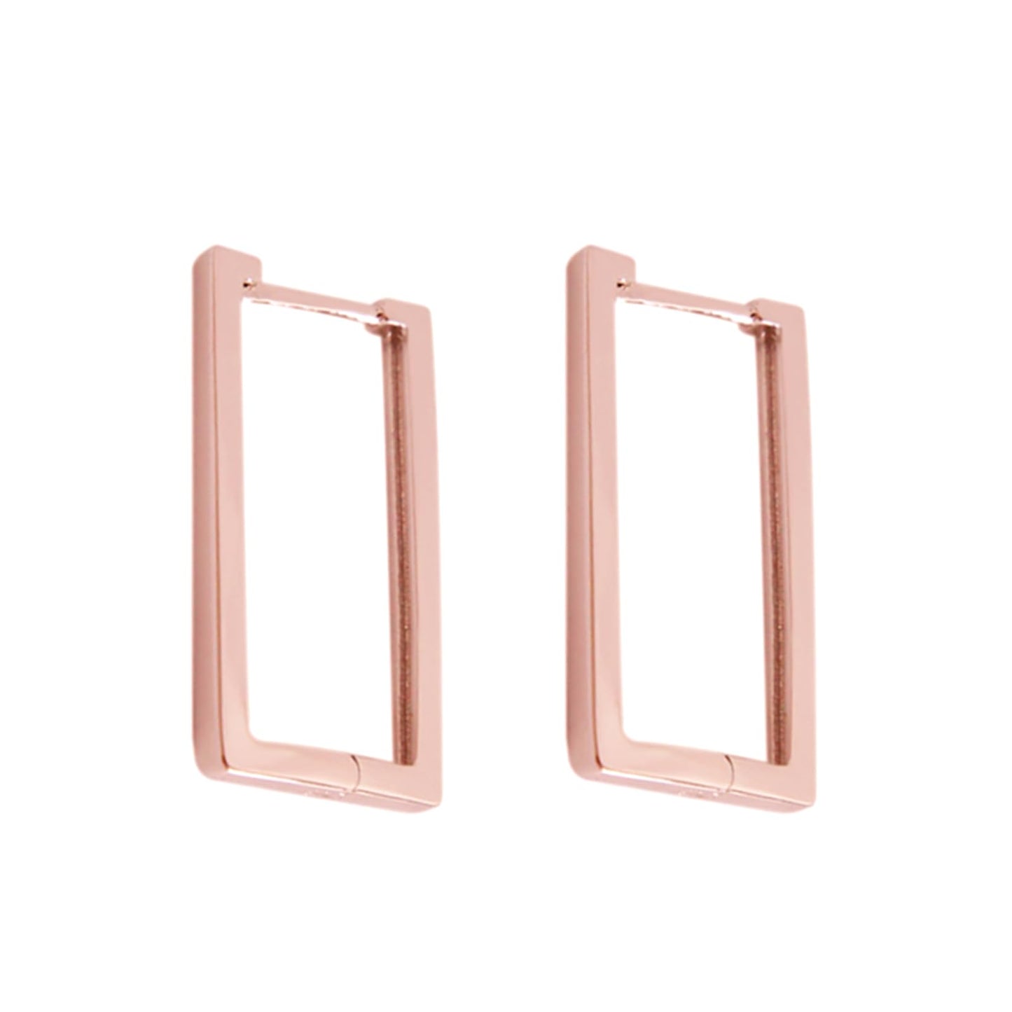 Sterling Silver Rectangle Square Huggie Hoop Drop Earrings 3 Tones Rhodium 18K Gold Rose Gold