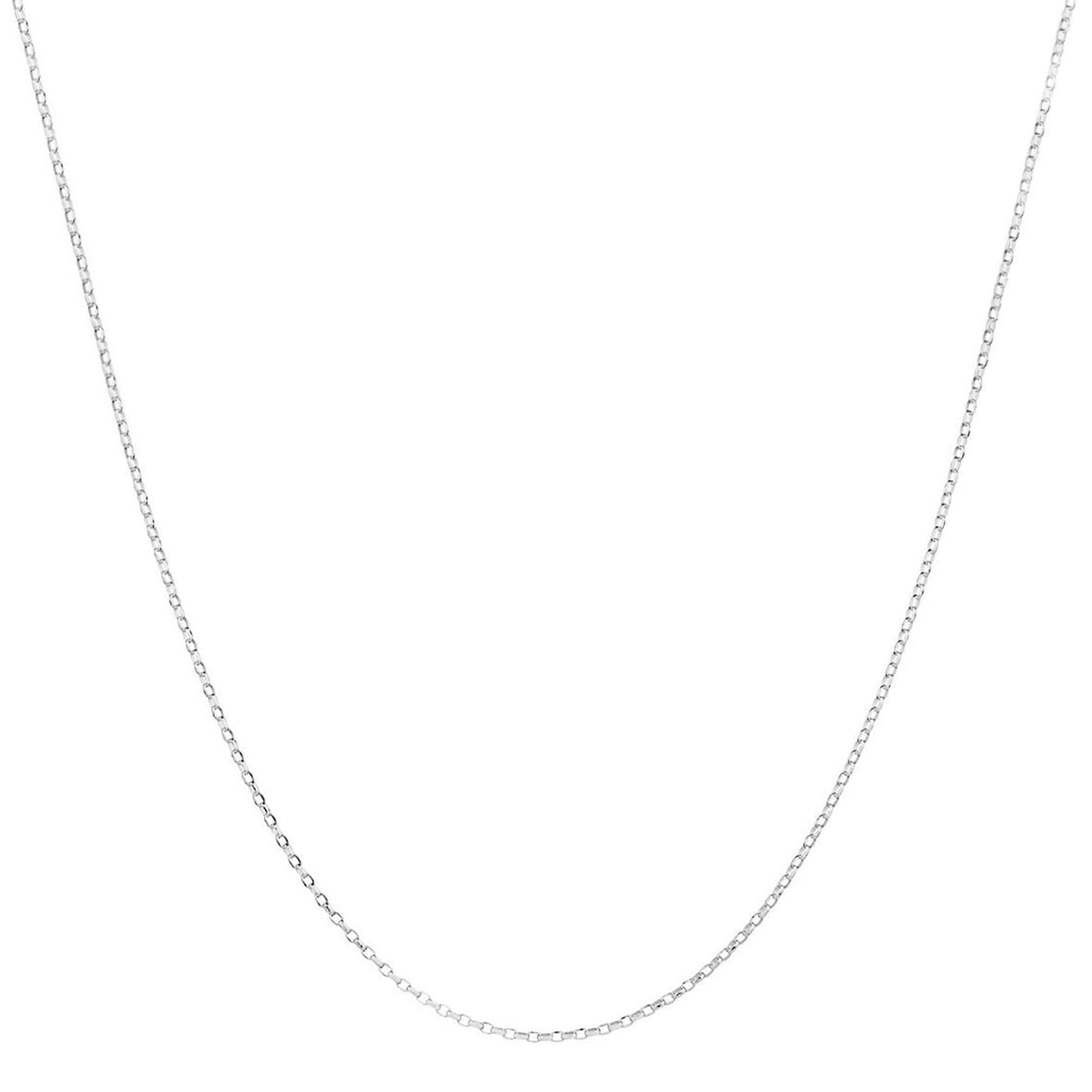 Rhodium curb chain necklace with fine round links, no pendant visible