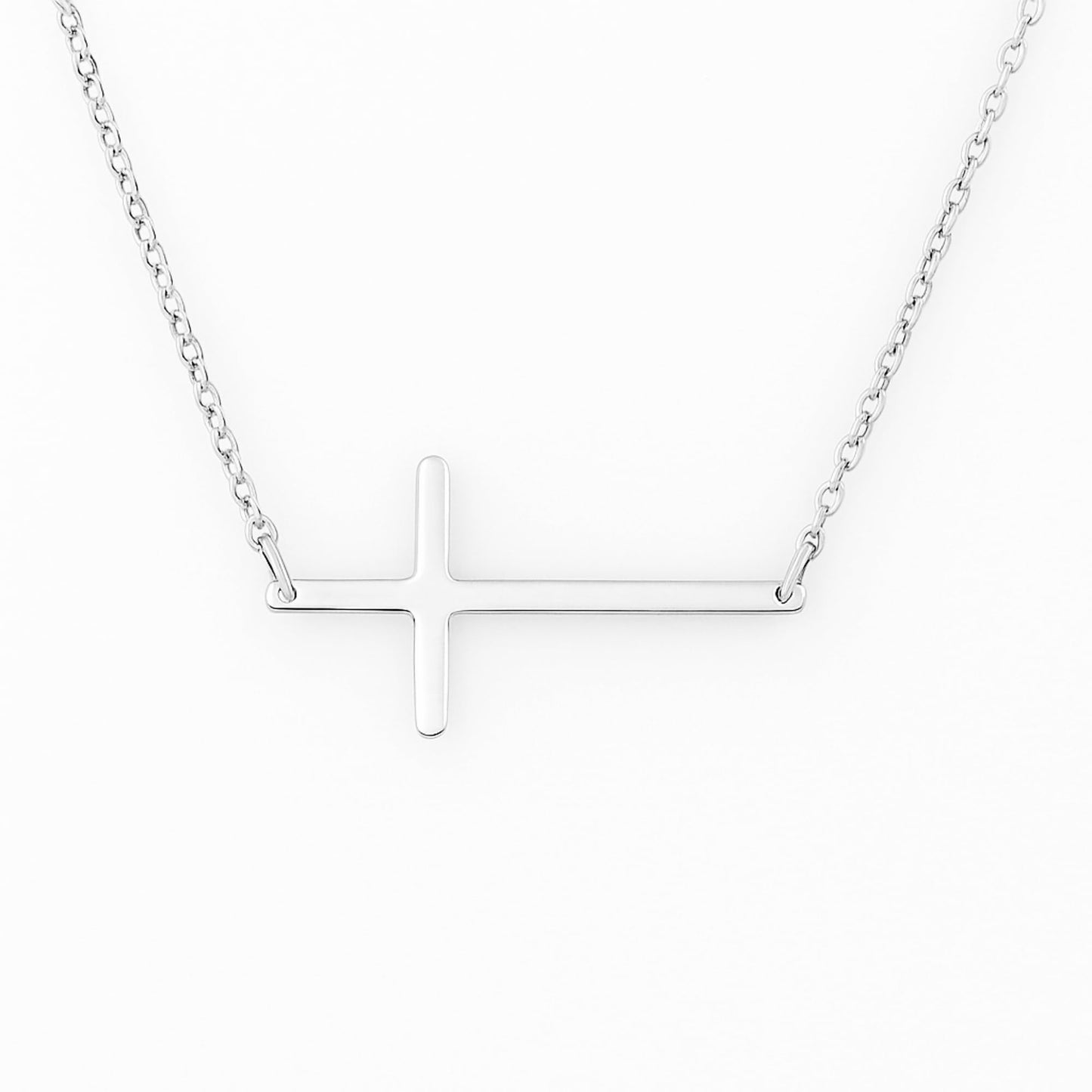 Sterling Silver Reversible Organic Texture Sideways Cross Necklace 42.5cm 16.7"