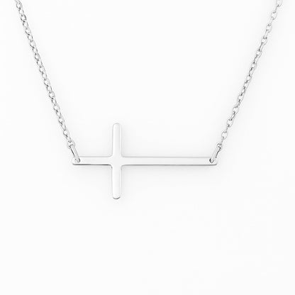Sterling Silver Reversible Organic Texture Sideways Cross Necklace 42.5cm 16.7"