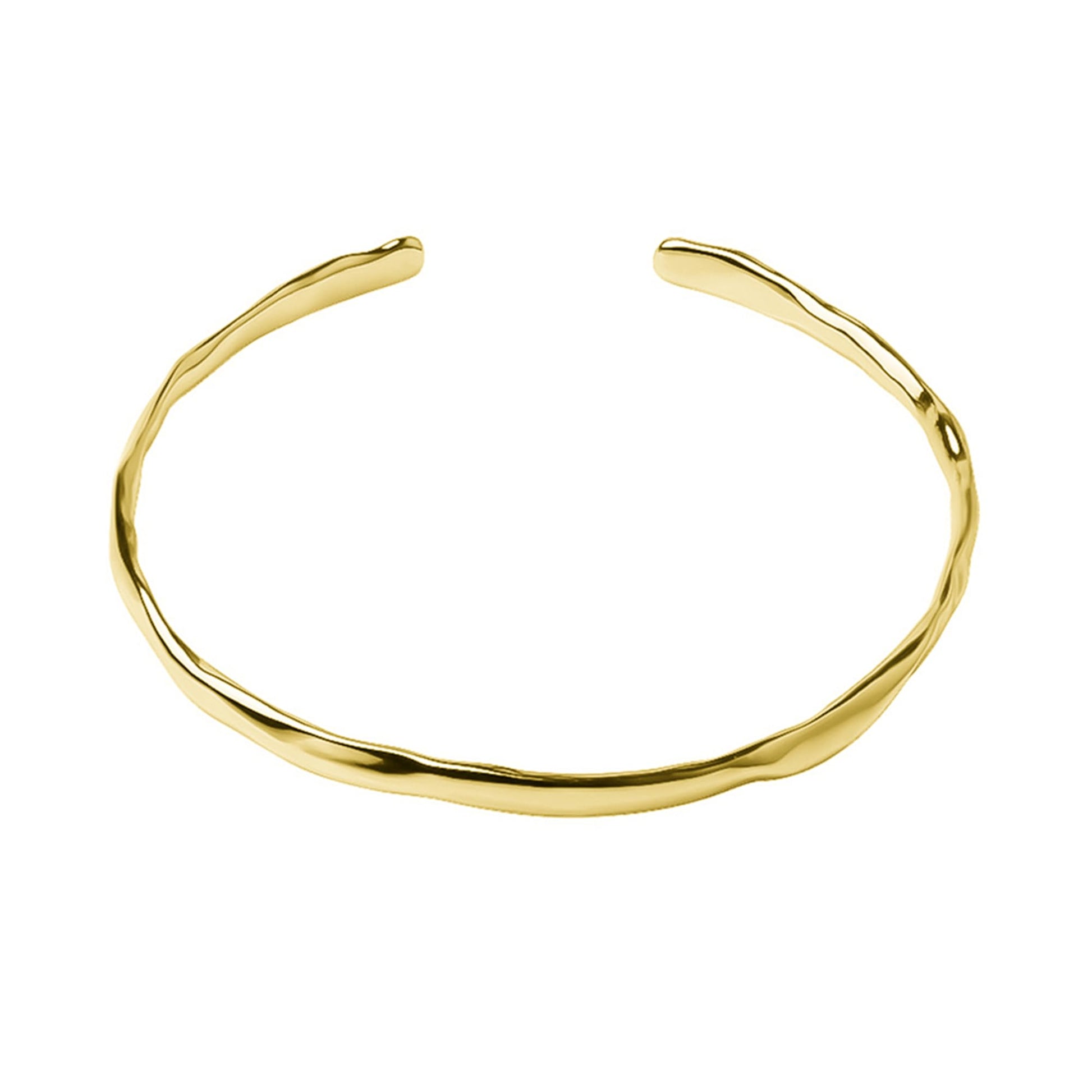 Hammered 18K gold cuff bracelet with smooth curved open band