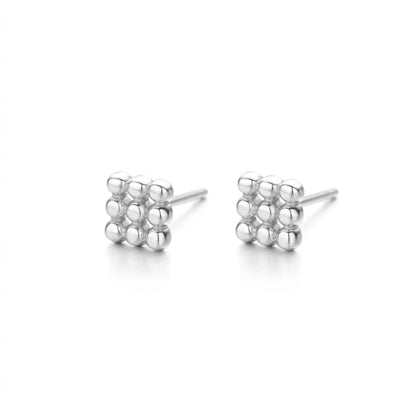 Mini geometric stud earrings, cube design with shiny silver-tone posts