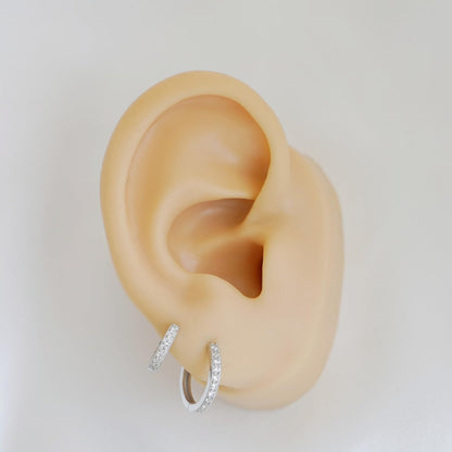 Sterling Silver 8mm 11mm Hoop Huggie White Black CZ Hinged Half Eternity Earrings