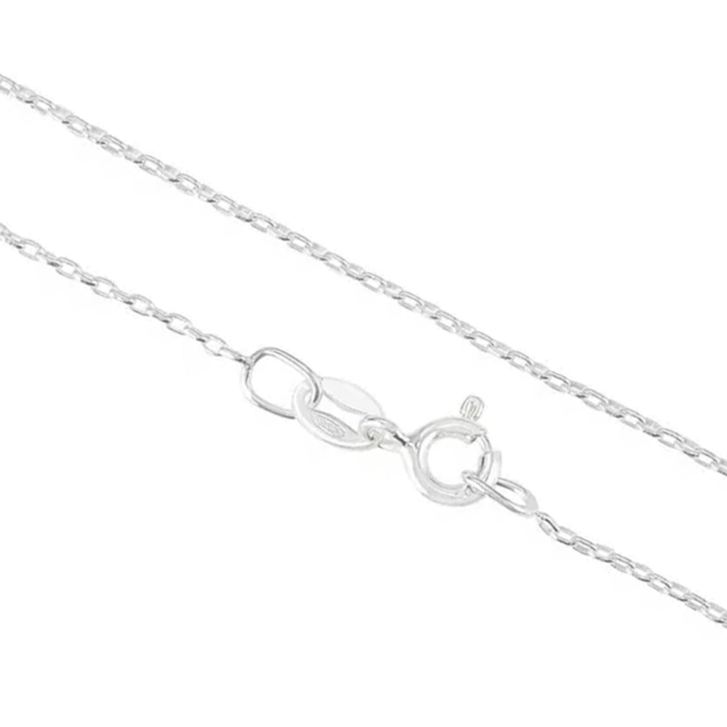 Rhodium curb chain with round links and clasp connector detail