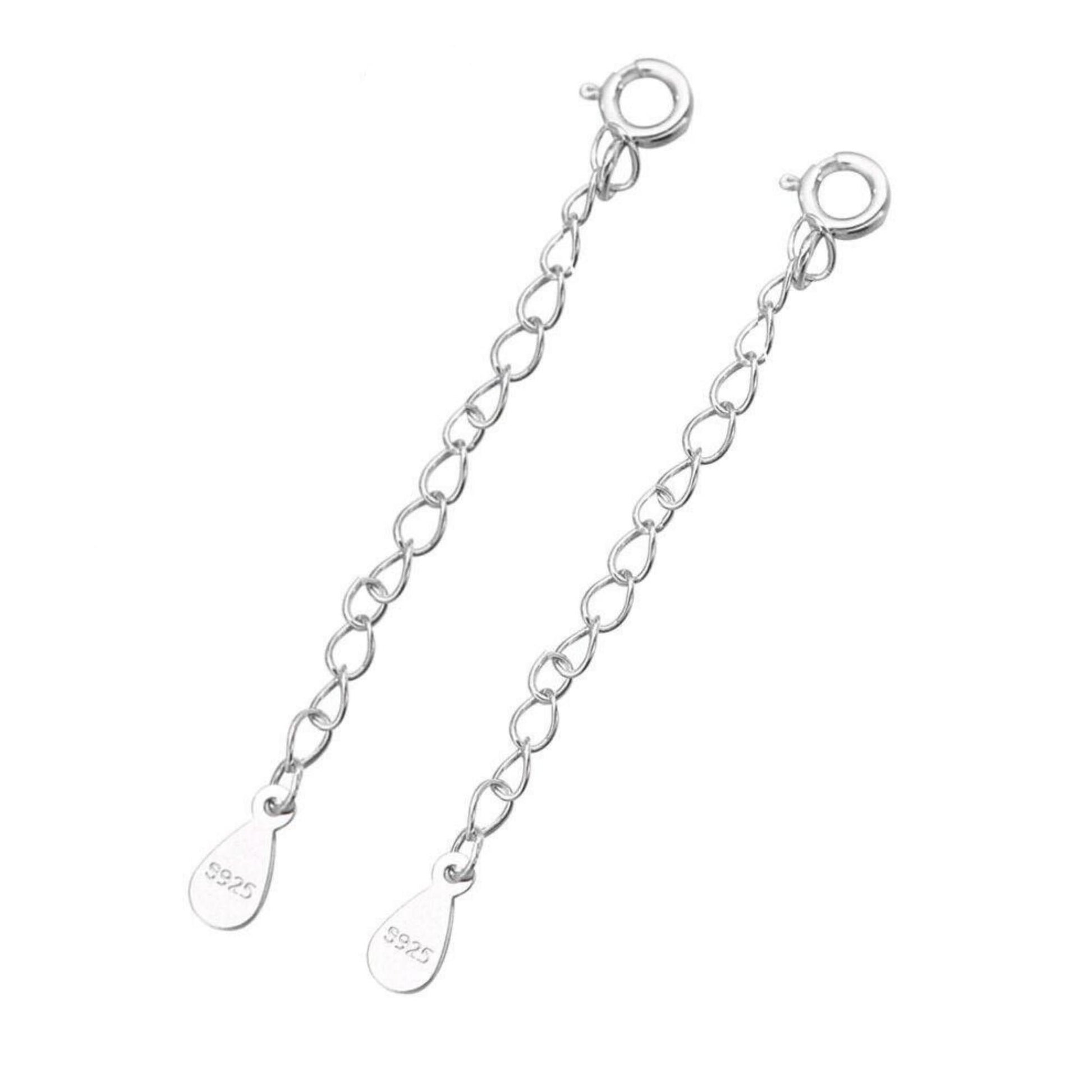 Curb extender chain set of two, silver-tone oval teardrop plates on linked chains