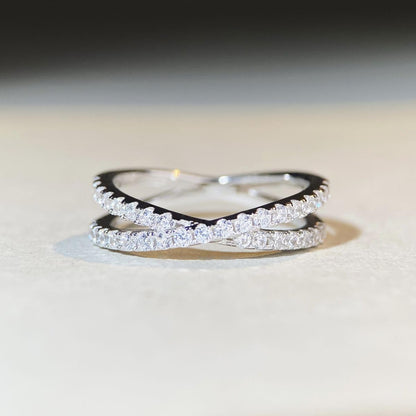 Sterling Silver Criss Cross Infinity Half Eternity 1.5mm Paved CZ Ring J - T1/2