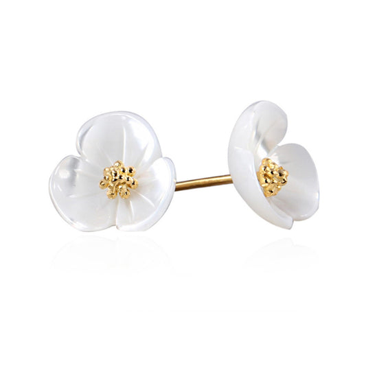 Sterling Silver Natural Mother of Pearl Shamrock Clover Flower Stud Earrings