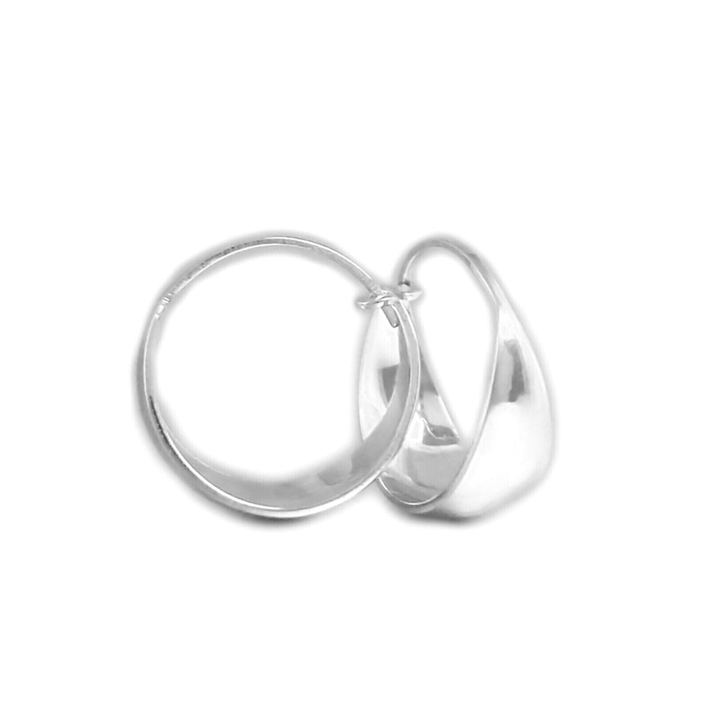Rhodium on Sterling Silver Wide Dome Sleeper Drop Hoop Huggie Earrings 16-18mm