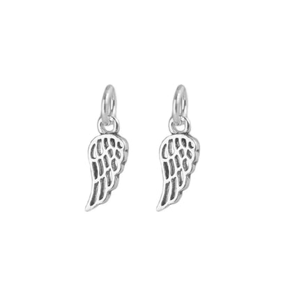 Sterling Silver Small Feather Angel Wing Charm Pendant For Necklace Bracelet Earrings (PS057x2_oxidized)