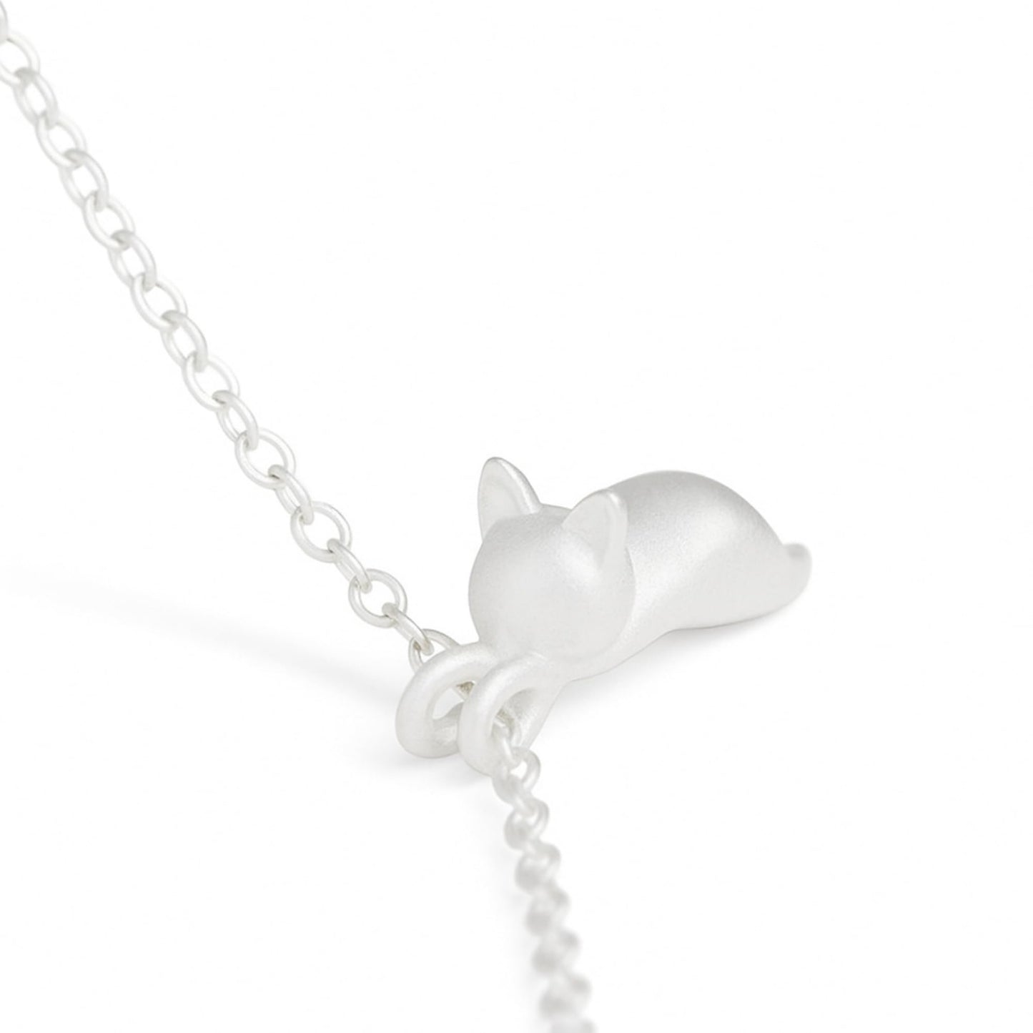 Sterling Silver Matte Hanging Cat Jumping Kitten Pendant Necklace