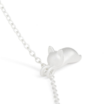Sterling Silver Matte Hanging Cat Jumping Kitten Pendant Necklace