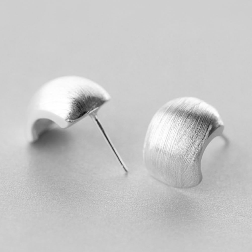 Brushed half-hoop drop earrings with pin post back, silver