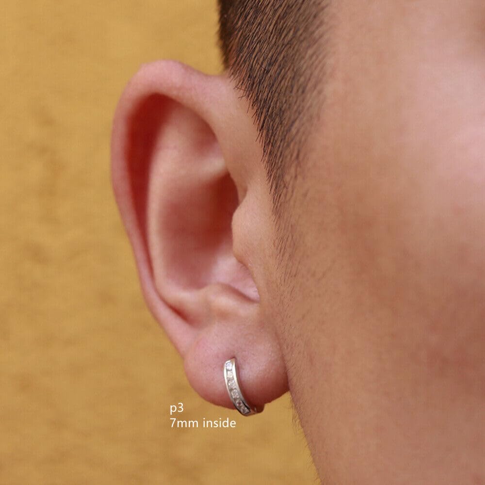 Sterling Silver 5 - 9mm Hoop Channel CZ Huggie Hinged Cuff Half Eternity Earrings