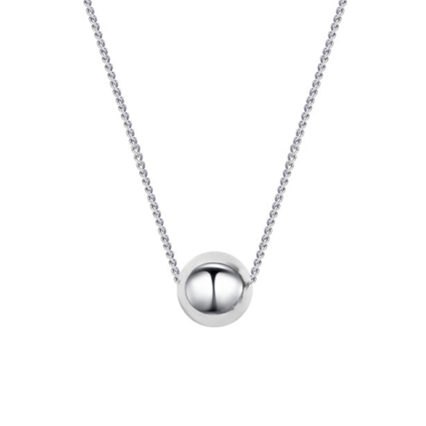 Polished Ball Necklace pendant with silver-tone round polished sphere and chain