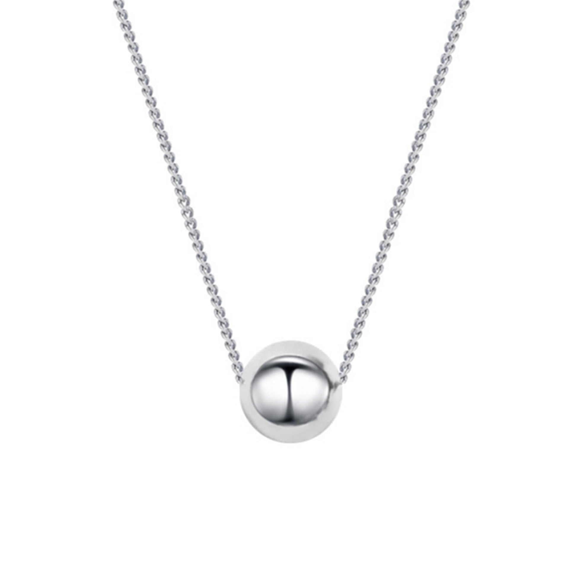 Polished Ball Necklace pendant with silver-tone round polished sphere and chain