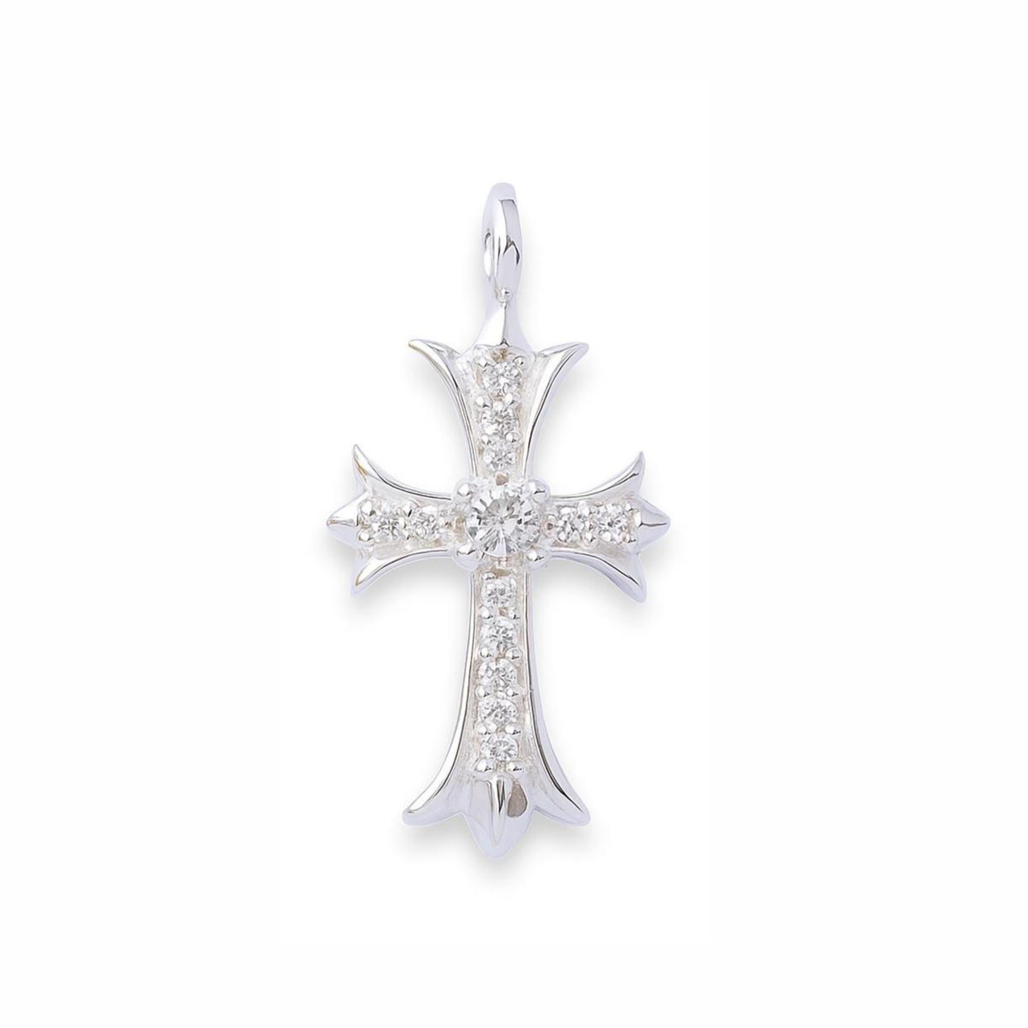 Silver CZ cross pendant with glittering crystal pavé on the cross