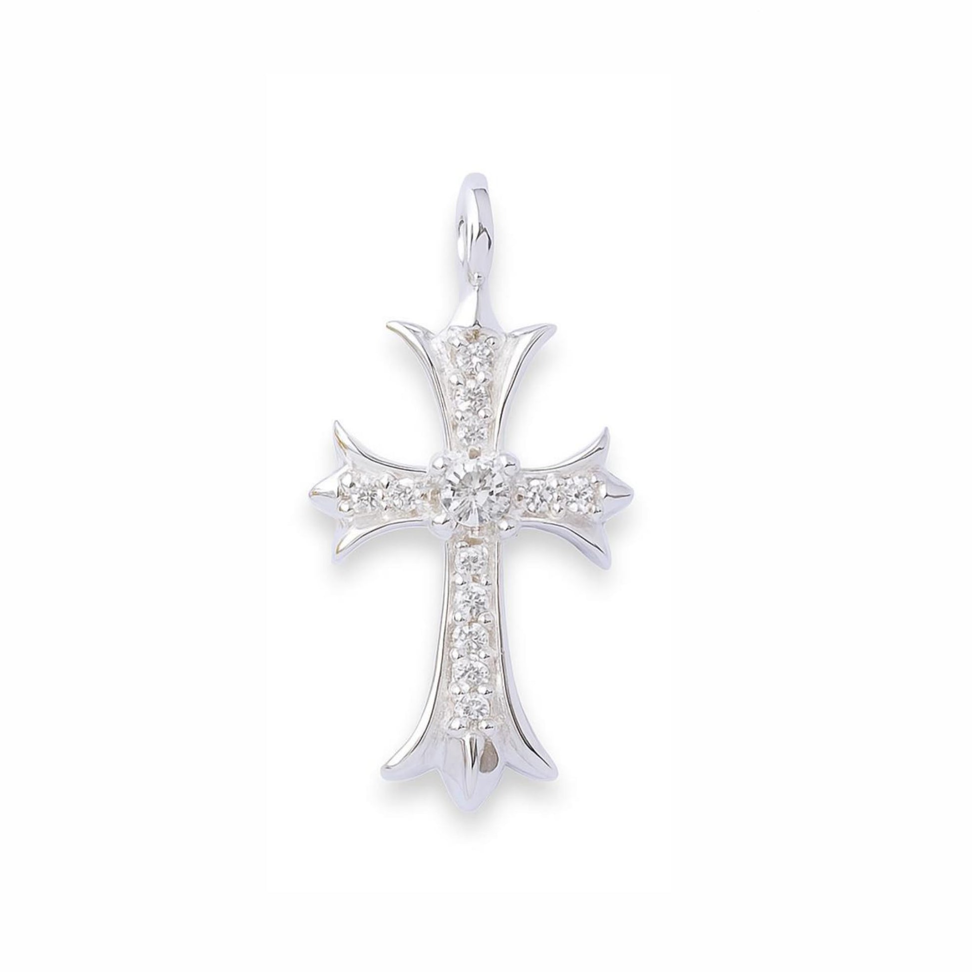 Silver CZ cross pendant with glittering crystal pavé on the cross